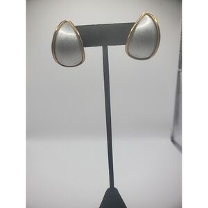 Vintage Gold Tone Silver Sparkle Pierced Earring Post Womens Jewelry Costume